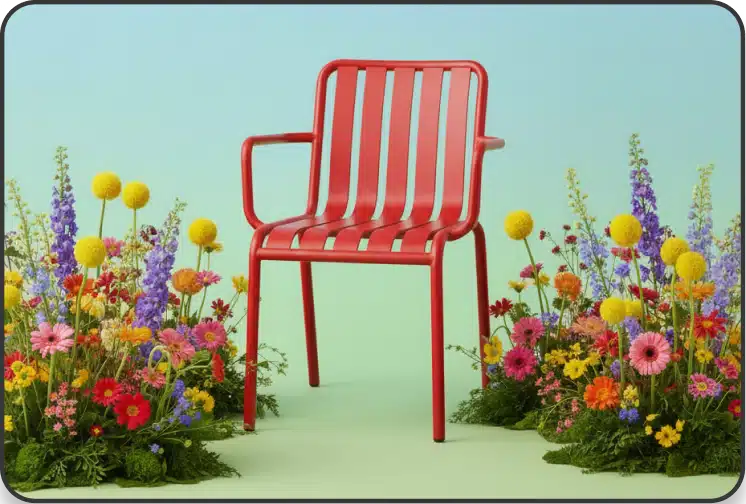 Red chair with flowers