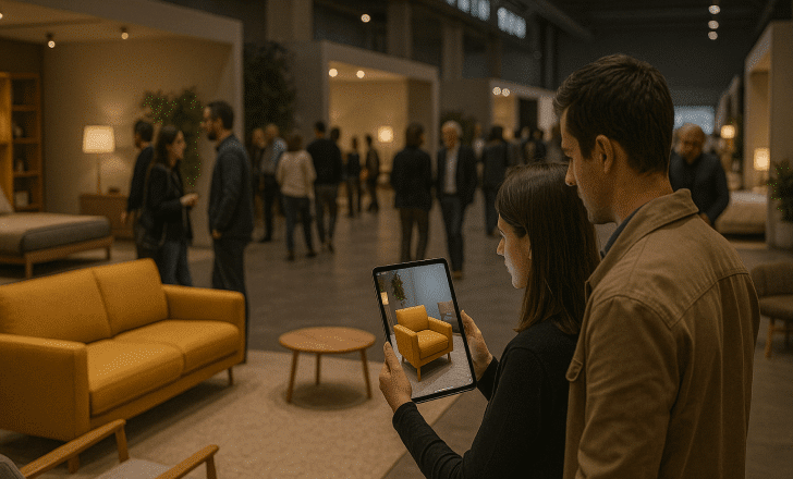Designer using AR to visualize a chair at Habitat Valencia.
